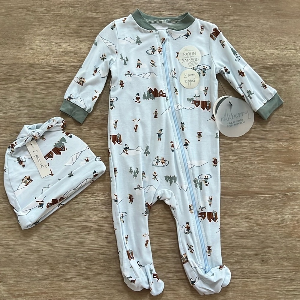 Milkberry Baby Boy Bamboo Footie Sleeper 3-6 6-9 months Winter Sports